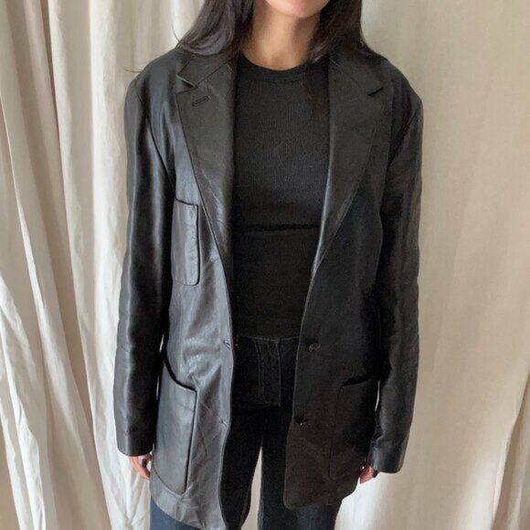 Vintage Y2K GAP Genuine Leather Blazer Jacket size M - Picture 2 of 14